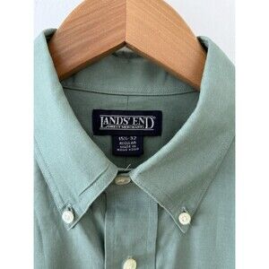 Lands End Mens Button Down Long Sleeve Shirt Sage Green 15.5 34R Workwear Casual